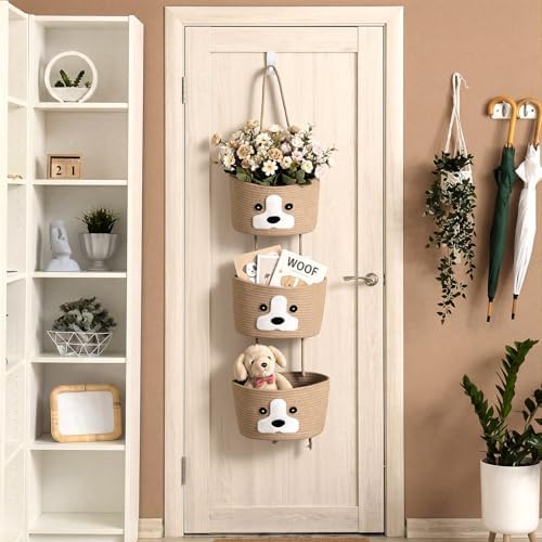 Dog Theme Basket for Nursery 3-Tier Cotton Rope Hanging Basket Cute Dog Clothes - Image 5