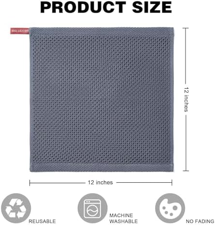 QUILTINA Kitchen Dish Cloths 6 Pack, 12 x 12 Inches, 100% Cotton Waffle Weave - Image 3