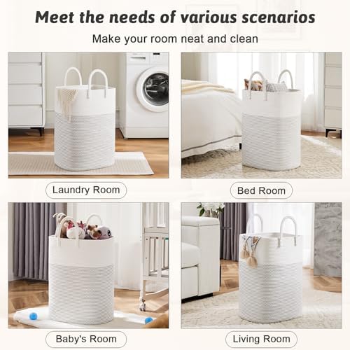 Artfeel Laundry Basket, Woven Cotton Rope Laundry Hamper, 100L Versatile Storage - Image 5