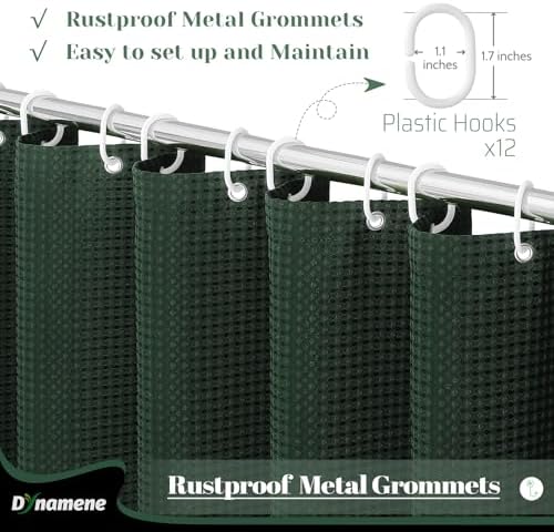 Dynamene Extra Long Waffle Shower Curtain 256 GSM Fabric 72"x84" Dark Green - Image 4