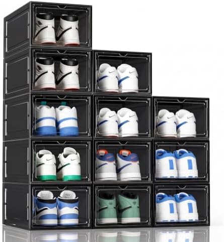 KEFA XL Shoe Storage Box Organizer, 12 Pack Shoe Boxes Clear Plastic Stackable by KEFASTORAGEBOX