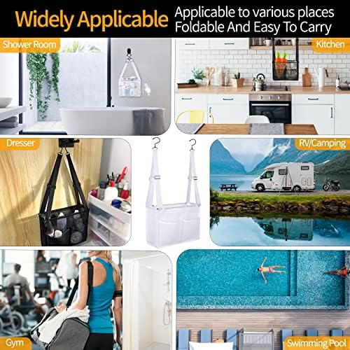 4 Storage Pockets Adjustable Hanging Mesh Bathroom Bag, Shower Caddy College - Image 7