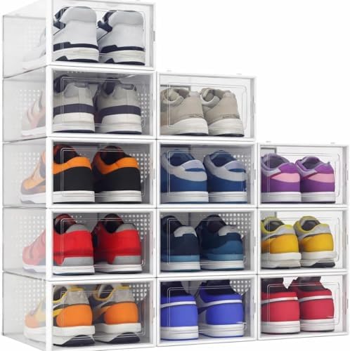 Seseno 12 Pack Shoe Organizer Storage Bins Clear Plastic Stackable Shoe Boxes by Seseno