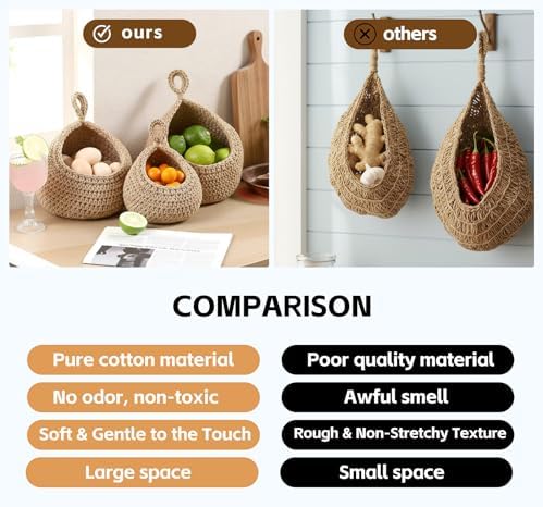 Hanging Storage Baskets Boho Decor Set of 3, Handmade Cotton Rope Wall-Mounted - Image 4