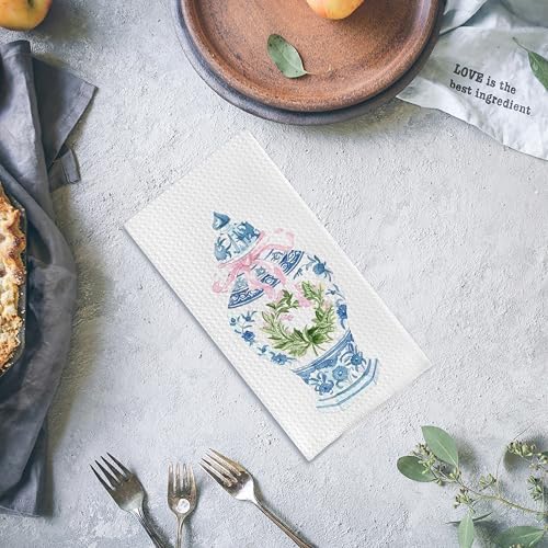 Blue and White Porcelain Kitchen Towels and Hand Towels, 16x24 Inches - Image 4