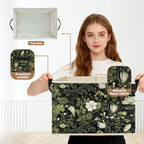 Vintage Floral Botanical Storage Box Bins, Art Nouveau Plant Flower Aesthetic - Image 2