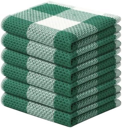 Mordimy Cotton Weave Dish Cloths, 6 Pack, Dark Green & White by Mordimy