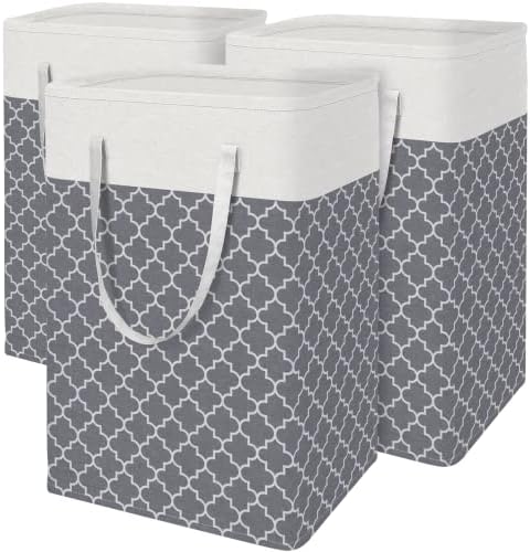 BlissTotes 3-Pack Laundry Basket, Laundry Hamper, Light Grey by BlissTotes