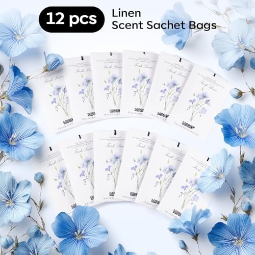 MYARO 12 Pack Fresh Linen Scented Sachets, Closet Deodorizer Car Freshener - Image 5