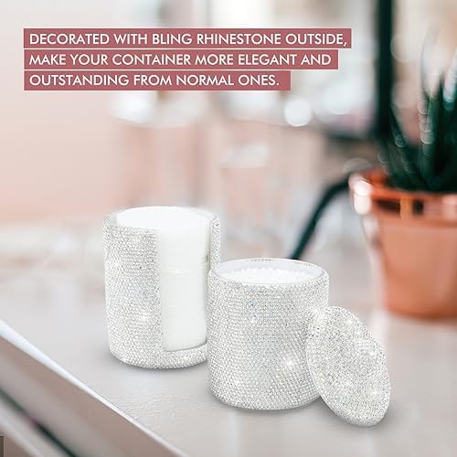 KEYPOWER Bling Rhinestone Cotton Ball Pad Swabs Make Up Pads Dispenser Holder - Image 3