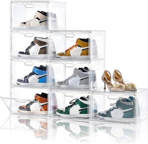 Amllas 8 Pack Shoe Boxes Clear Plastic Stackable, Large Shoe Storage Organizer by Amllas