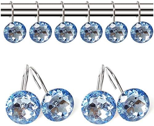 12 Pcs Bling Rhinestones Shower Curtain Hooks Bathroom Rolling Hooks - Image 2