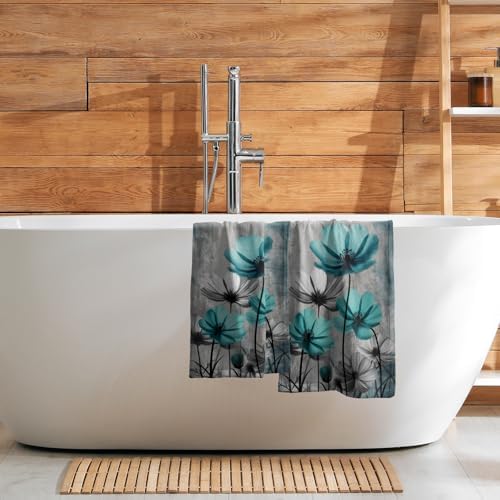Teal Gray Floral Decorative Hand Towels - Image 7