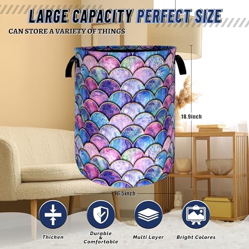 Mermaid Scales Laundry Basket Oxford Cloth Foldable Hamper 18.9x16.5 Inch - Image 3
