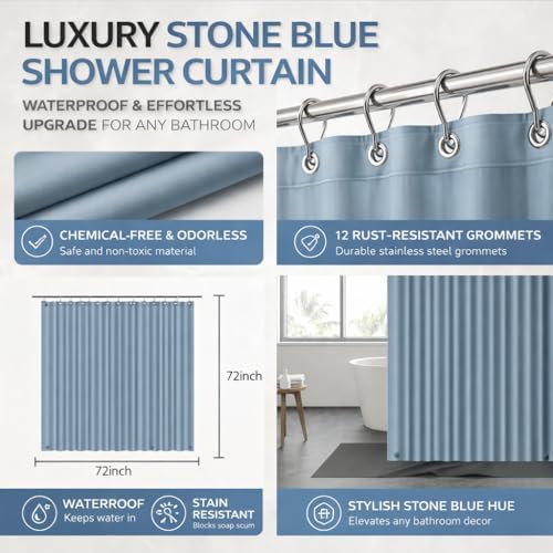 EHZNZIE Stone Blue Shower Curtain Liner 72x72, PEVA Waterproof Bath Curtain - Image 3
