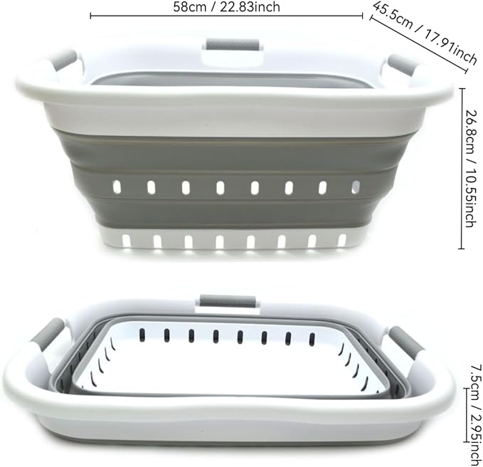 SAMMART 41L Set of 2 Collapsible 3 Handled Plastic Laundry Basket-Foldable Pop - Image 2