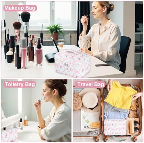 BuyCard Quilted Makeup Bag Set, CuteFloral Cotton Coquette Makeup Bag Toiletry - Image 5