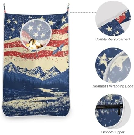 July 4th Flags Mountains Blue Door Hanging Laundry Hamper Bag - Image 5