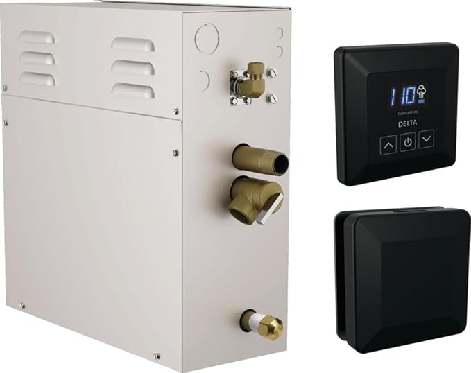 Delta Faucet SimpleSteam 6kW Steam System Kit Matte Black, Includes 6kW Steam System Generator, Square Digital System Control, Square Steam Head, Matte Black 5P-EST06-BL