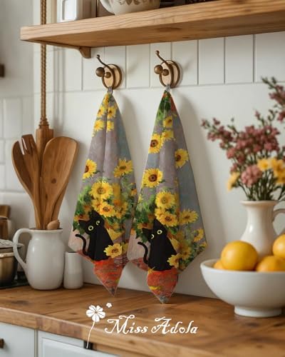 Miss Adola Flour Sack Kitchen Towels Set of 2, Cat and Sunflower - Image 3