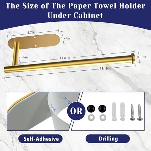 Gold Paper Towel Holder, Self Adhesive Paper Towel Holder Under Cabinet - Image 7