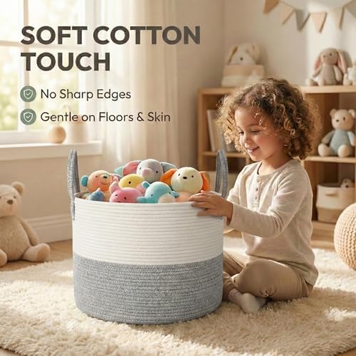 JMvicyroam 65L Extra Large Machine Washable Cotton Rope Blanket Basket - Image 4