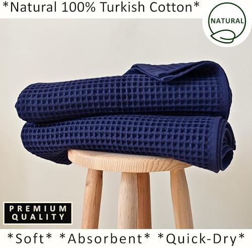 PÜSKÜL Natural 100% Turkish Cotton Waffle Bath Towels Set of 2, Extra-Large - Image 5