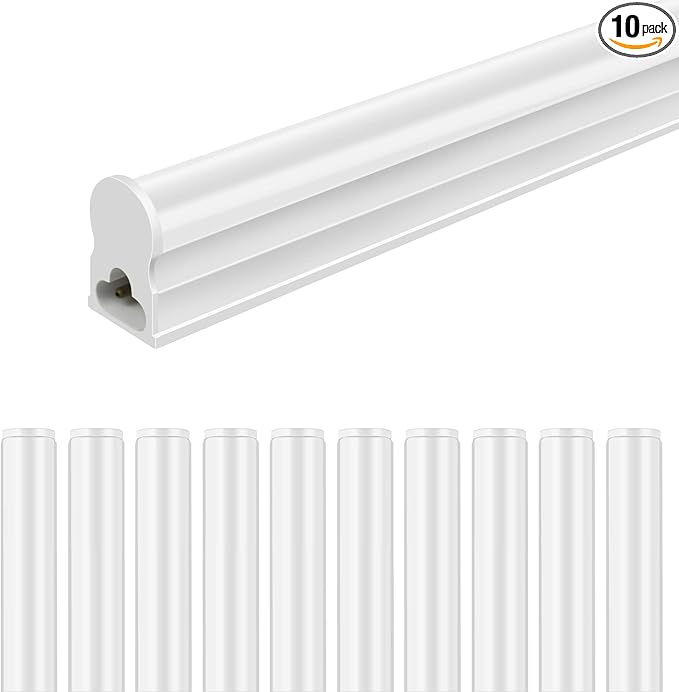 LightingWill 10 Pack LED Shop Light 4FT, Daylight White 6000~6500K, 20W, Linkable T5 Integrated Fixture, Utility LED Ceiling Light and Under Cabinet, Corded Electric with Built-in ON/Off Switch