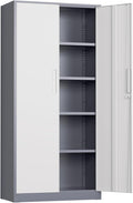 Crownland 72" Metal Storage Cabinet, Lockable Garage Cabinets, High Office Storage Cabinet with Adjustable Shelves for Garage, Home Office, Classroom, Pantry, File(Grey White-Narrow Size)