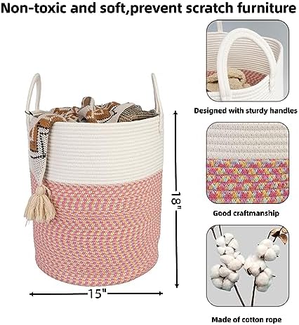 XUANGUO Cotton Rope Laundry Basket Hamper - Image 2