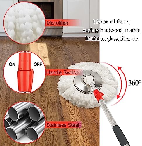 Spin Mop and Bucket with Wringer Set, 3 Mop Heads - Image 4