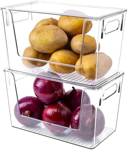 2 Pack Large Stackable Storage Bins, Plastic Container Organizer by Tiawudi