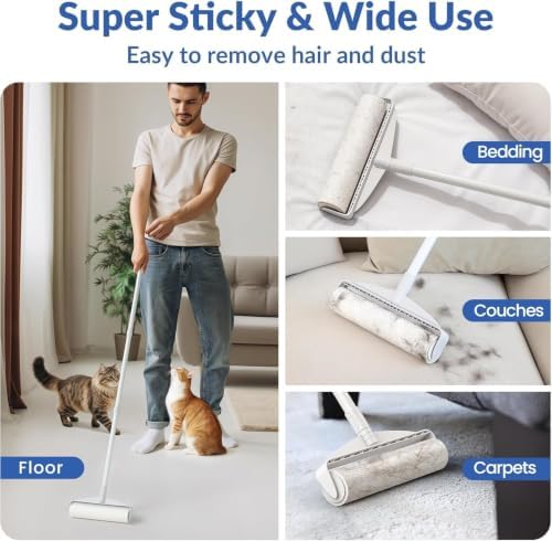 DELOMO 9.45” Large Lint Roller for Pet Hair, Long Handle for Floor & Carpet - Image 3