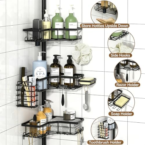 DTUQYX Corner Shower Caddy Tension Pole, 4-Tier Adjustable 43.5-120 Inch - Image 2