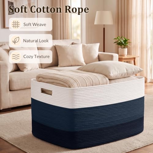 OIAHOMY 108L Extra Large Blanket Basket Dog Toy Basket Gradient Blue - Image 3