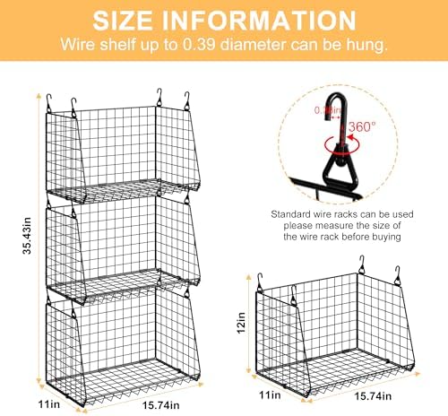 Sonyabecca 3-Pack Hanging Laundry Baskets, Foldable Metal Wire Shelves - Image 7