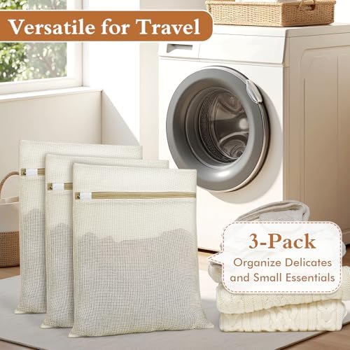 Natural Cotton Mesh Laundry Bags 12x16" 3-Pack, Gentle Wash - Image 6