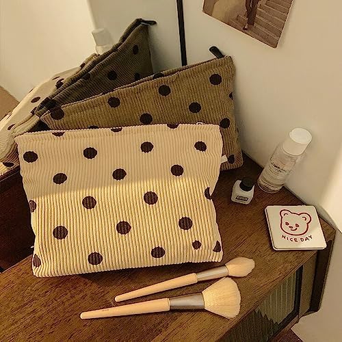 Corduroy Makeup Bags for Women, Polka Dot Cosmetic Bag for Purse - Image 5