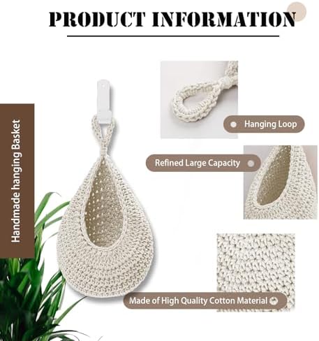Hanging Fruit Baskets for Kitchen, 3 Pack Handwoven Wall Baskets - Image 3