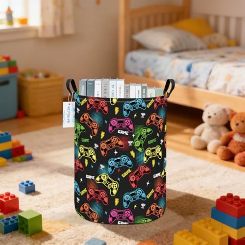 Round Laundry Basket Collapsible Boys Storage Hamper Organizer Game - Image 7