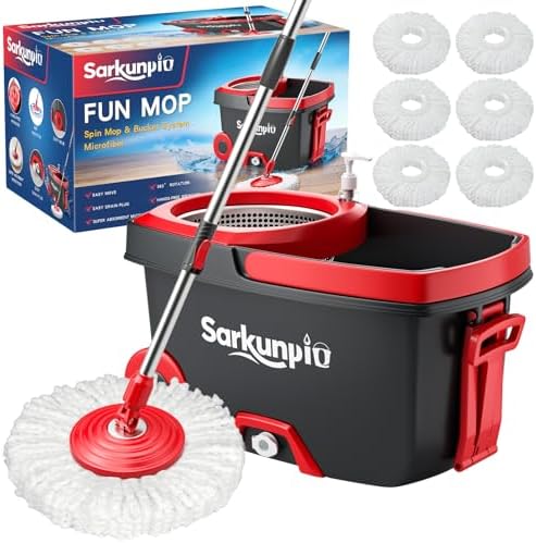 Spin Mop and Bucket Set with 6 Microfiber Heads, Dark Grey by Unknown