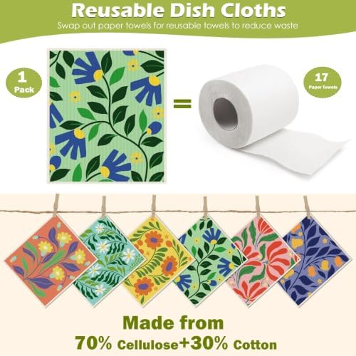 6 Pcs Swedish Paper Cloths for Kitchen, Reusable Paper Towels Washable - Image 3