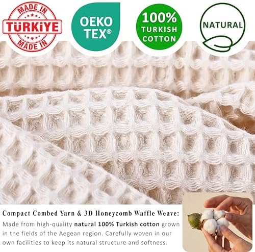 PÜSKÜL Natural 100% Turkish Cotton Waffle Bath Towels Set of 2, Extra-Large - Image 4