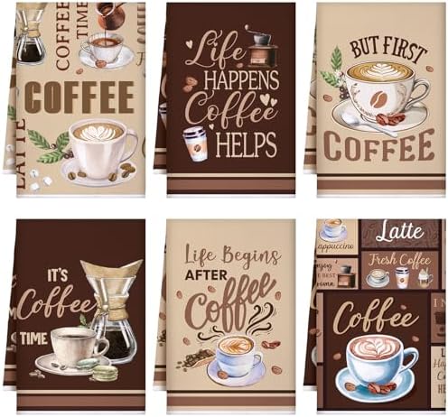 Bencailor 6 Pcs Coffee Kitchen Towels Decorative Sets Dish Towels Absorbent by Bencailor