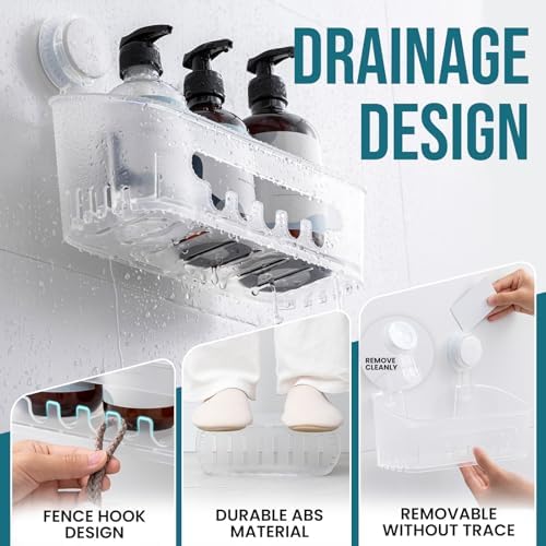 TAILI Shower Caddy Suction Cup Bathroom Organizer Shelves Frosted Clear 2pack - Image 3