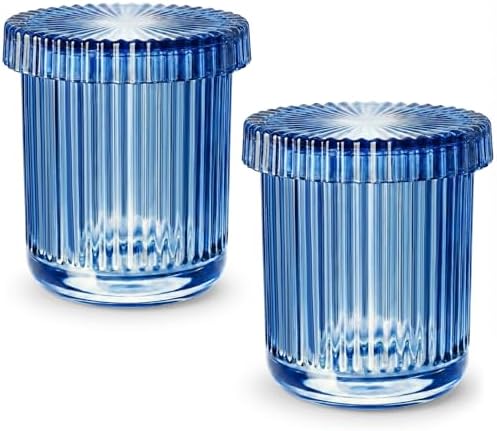 Navy Blue Thick Glass Bathroom Qtip Holder, 2 Pack by MKOSAB