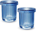 Navy Blue Thick Glass Bathroom Qtip Holder, 2 Pack by MKOSAB