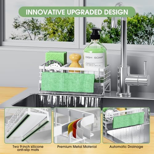 Kitchen Sink Caddy, Rustproof Self-Draining Sponge Holder - Image 4