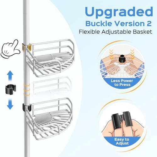 HAMITOR Corner Shower Caddy Tension Pole, Bathtub Adjustable No-Drill Shelf - Image 6