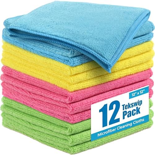 Microfiber Cleaning Cloth, 12 Pack, 12x12 Inch by Tekswip